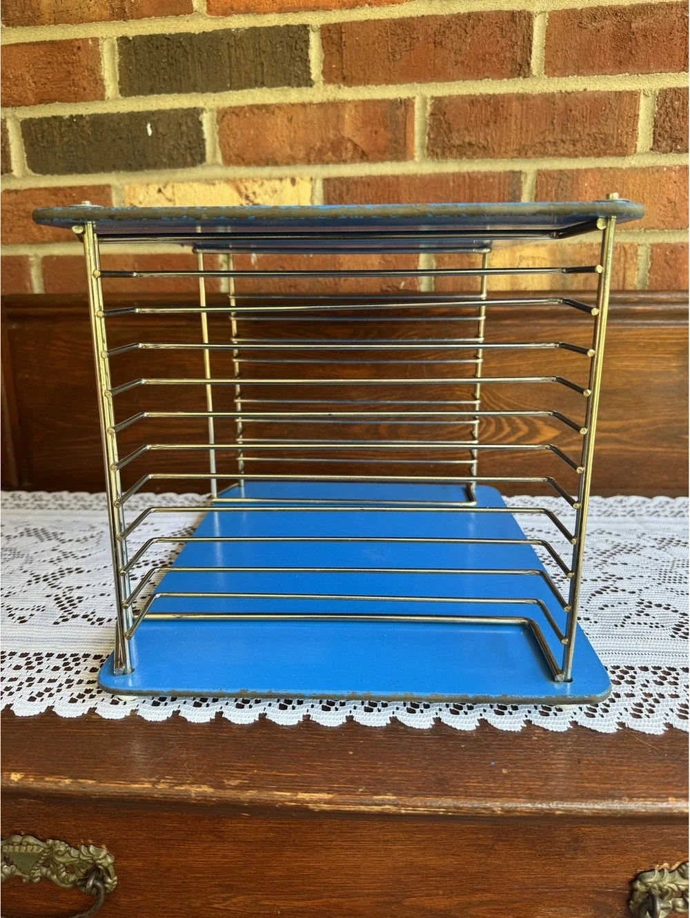 Vintage Playskool Blue Metal Puzzle Storage Rack